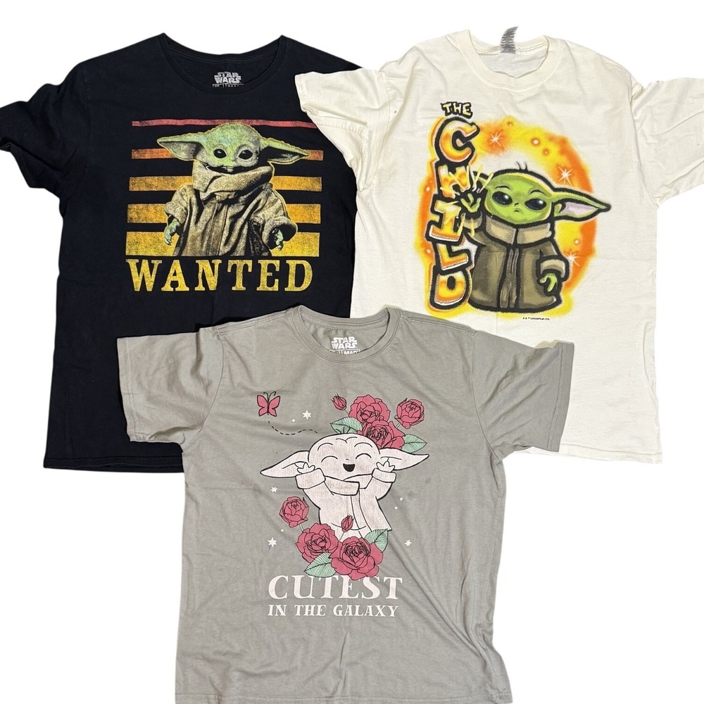 Star Wars Baby Yoda Graphic Graffiti T-Shirt‎ Thrashed Grunge Skater LOT (3) M/L